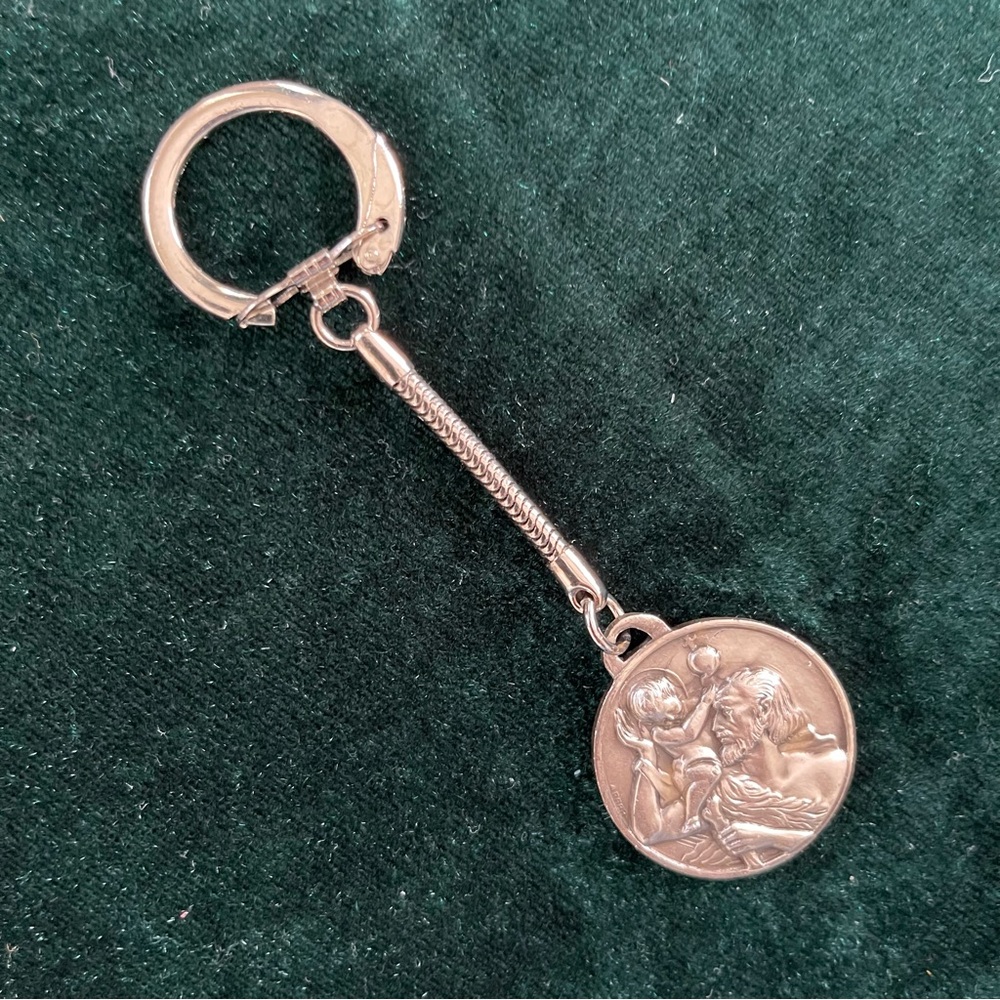 Vintage Silver Keychain with Saint Christopher Medallion